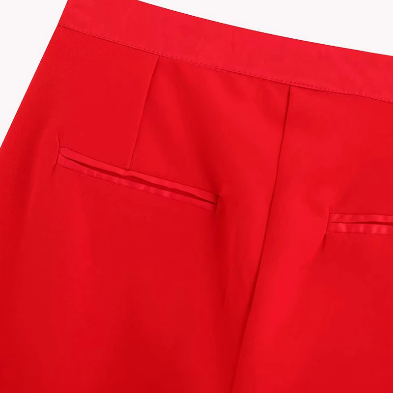 Винтажные стильные офисные женские красные брюки модные женские джинсы с открытой щиколоткой на молнии