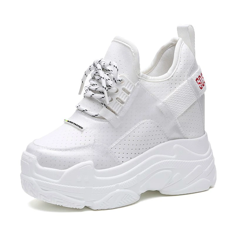 12CM Heels Wedges Women's Platform Sneakers 2019 Mesh Height Increasing Women Trainers Casual White Breathable Ladies Shoes | Обувь