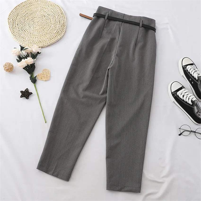 Gowyimmes Big Size Women Harem Pants With Sahes Harajuku Grey Black Trousers Casual Pant All-match Female Ankle-length Pants 594