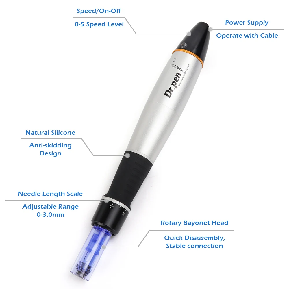 Electric Micro Needling Pen Skin Tightening Reduce Wrinkles Device Scar Marks Removal Electric Dr Pen with 2pc 12pin Cartridge