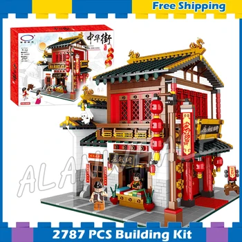 

2787pcs China Town Creator Street Silk Zhuang Satin Store 01001 Model Building Blocks Toys Bricks Boys Compatible with