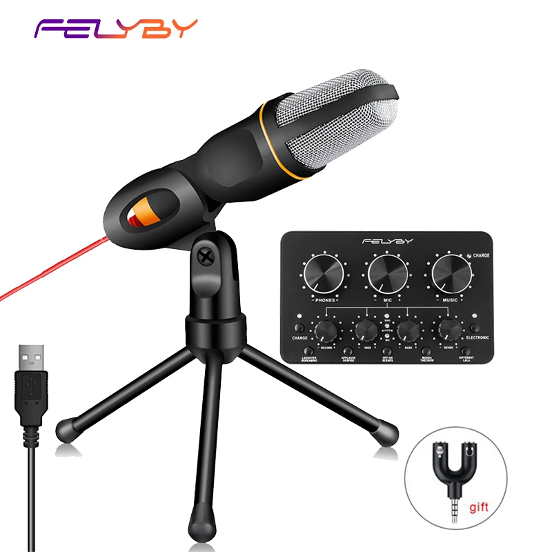 FELYBY PC микрофон USB компьютер конденсаторный Студийный микрофон Plug& Play со штативом Подставка Для iMAC ПК ноутбук Настольный компьютер Windows