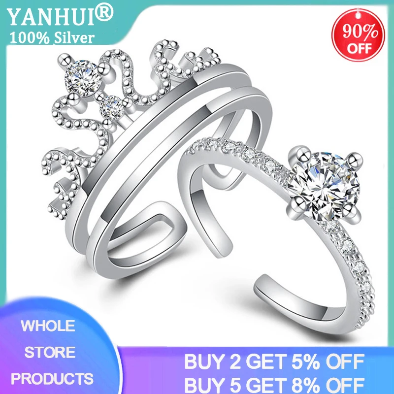 

YANHUI Hot Sale 100% 925 Sterling Silver 2 in 1 Stackable Ring Party Jewelry Wedding Rings For Women Splittable Crown Ring Gift