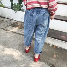 Осенние ковбойские повседневные штаны для девочек длинные штаны для малышей свободные штаны в Корейском стиле для мальчиков