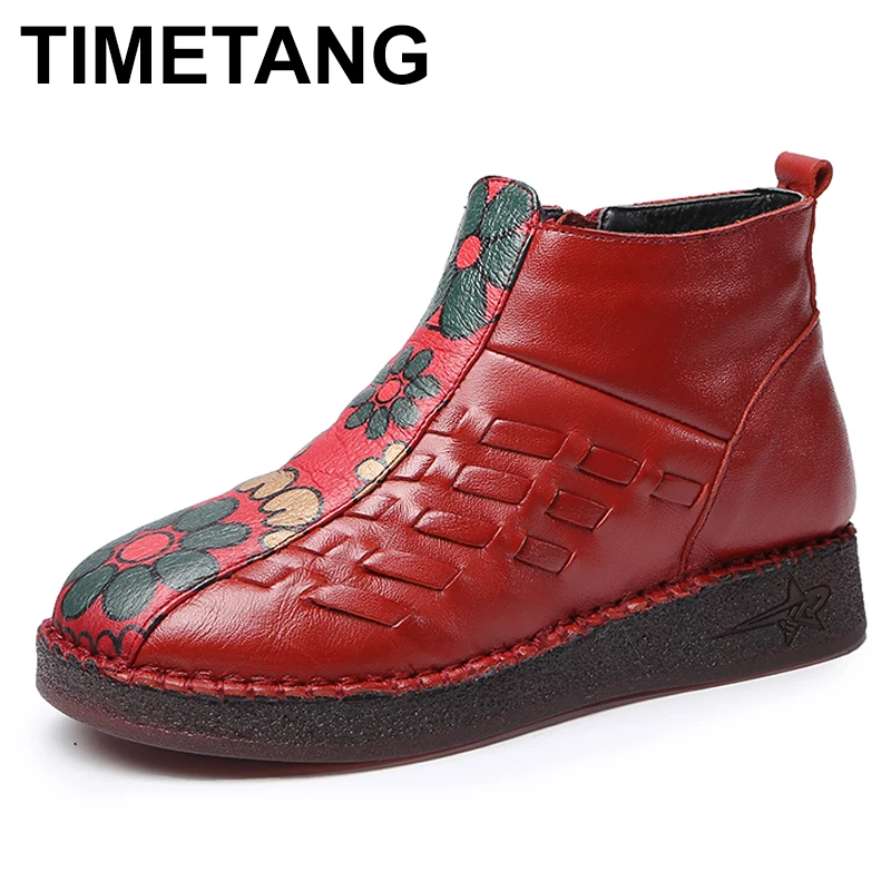 TIMETANGFashion натуральная кожа высокого качества зимние сапоги женские туфли на