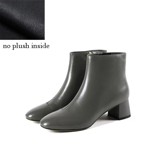 Однотонные ботильоны с круглым носком на толстом каблуке 5 см; женские ботинки на высоком каблуке из натуральной кожи; сексуальные женские сапоги размера плюс; XDD05 muyisxi - Цвет: gray no plush