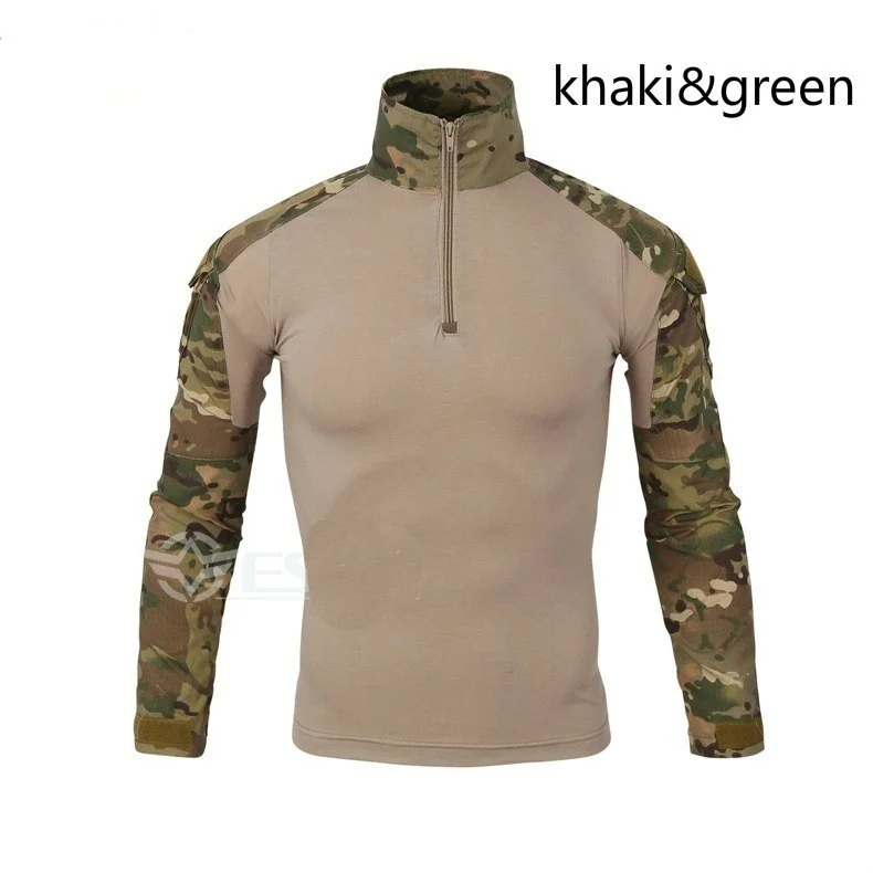 Zogaa весенние тактические камуфляжные футболки с длинными рукавами для мужчин Военная быстросохнущая футболка с круглым вырезом армейская футболка MultiCam камуфляж - Цвет: Khaki with Green