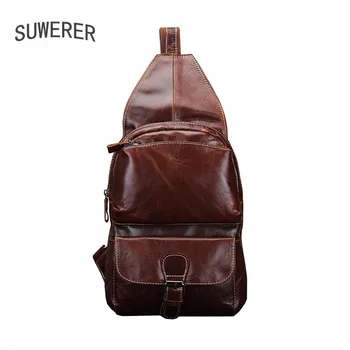 

SUWERER NEW Leather men's chest bag high-quality leather men's casual shoulder bag sports crossbody bag