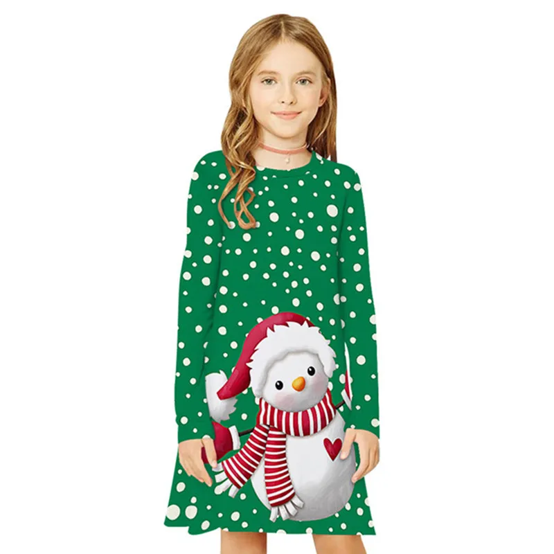 Коллекция года, рождественские детские платья вечерние платья с изображением снеговика, единорога, Милого Животного, дерева и оленя платье принцессы для девочек От 9 до 12 лет