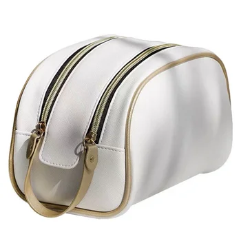 

1Pc Waterproof PU Cosmetic Bag Makeups Pouch 2 Layer Bag Cosmetic Holder Make Up Organizer (White)