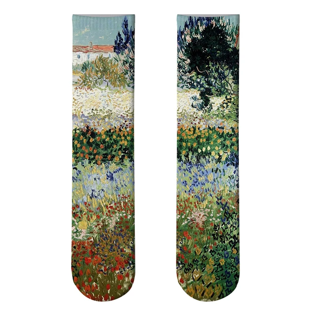Mona Lisa Retro Printed Art Socks For Unisex Fashion Funny Famous Painting Long Socks Van Gogh Starry Night Women Cotton Socks Style12