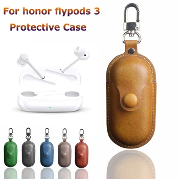 

Wireless Bluetooth Earphone Leather Case for Honor Flypods 3 Protective Cover with Carabiner for Flypods 3