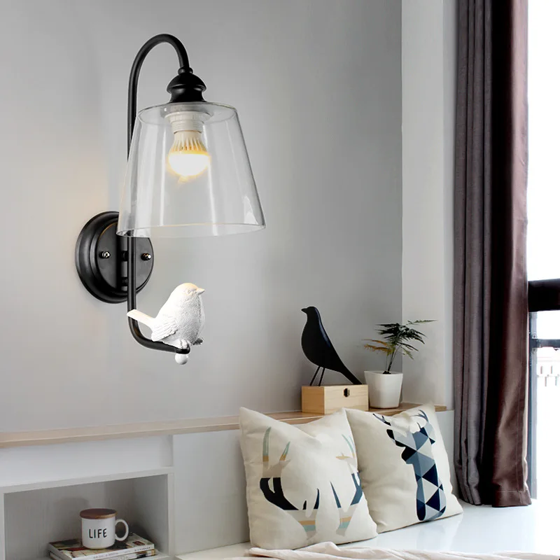 

Nordic Modern Resin Bird Wall Lamp , 1-Light Glass Lampshade E27 Wall Sconces Light Home Decor Art for Bedroom Corridor Hotel