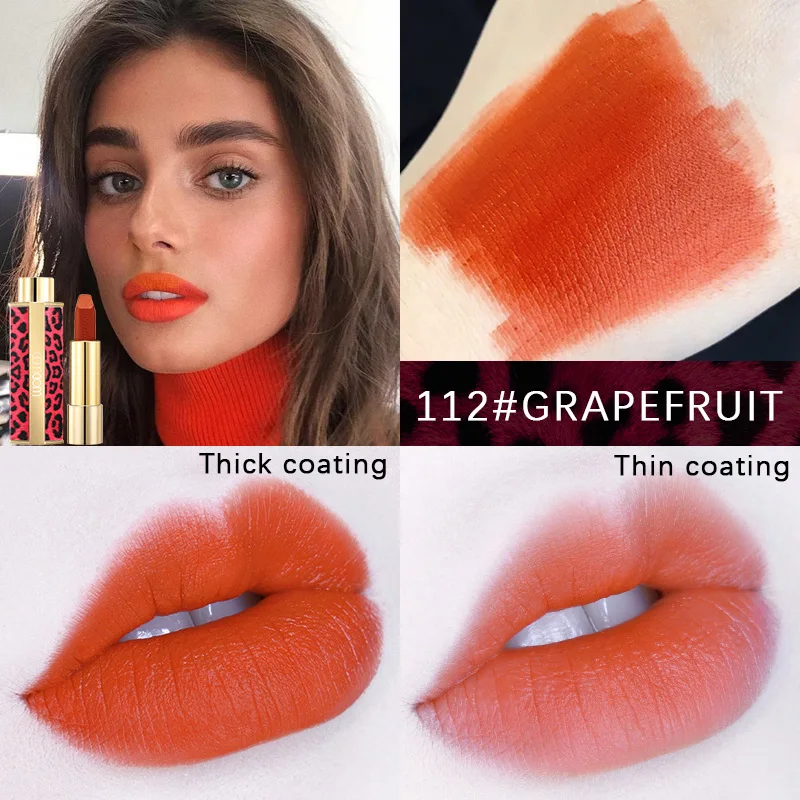 112grapefruit WODWOD леопардовая расцветка, 8 цветов, водонепроницаемая бархатная матовая Увлажняющая помада, стойкая Сексуальная Красная Помада для губ, корейская косметика - Цвет: 112grapefruit