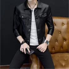 Красный зеленый черный кожаный пиджак для мужчин однобортный Pu Zhongshan куртка весна осень мужские s Slim Fit Pu куртки и пальто 4XL