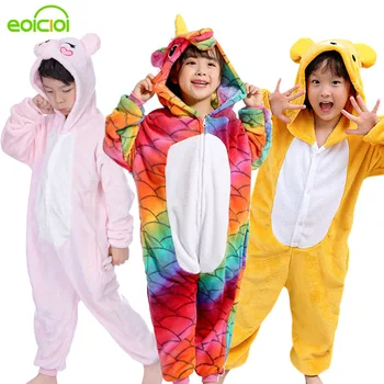 

children kigurumi panda pig pajamas for kids boys girls unicornio stitch sleepwear winter hooded flannel unicorn pyjamas onesies