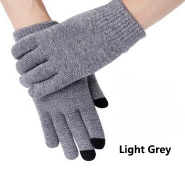 light grey Мужские и женские перчатки зимние плюс бархат толстые полный палец трикотажные перчатки-сенсорный экран теплые однотонные перчатки - Цвет: light grey
