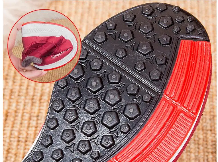 Зимние сапоги; женская обувь; Теплые ботильоны на меху из плюша; зимняя женская повседневная обувь без застежки на плоской подошве; Водонепроницаемая Сверхлегкая обувь