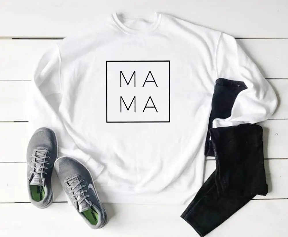 MAMA Square Print Women Sweatshirts Casual Hoodies For Lady Girl Funny Hipster Jumper Drop Ship SW-24