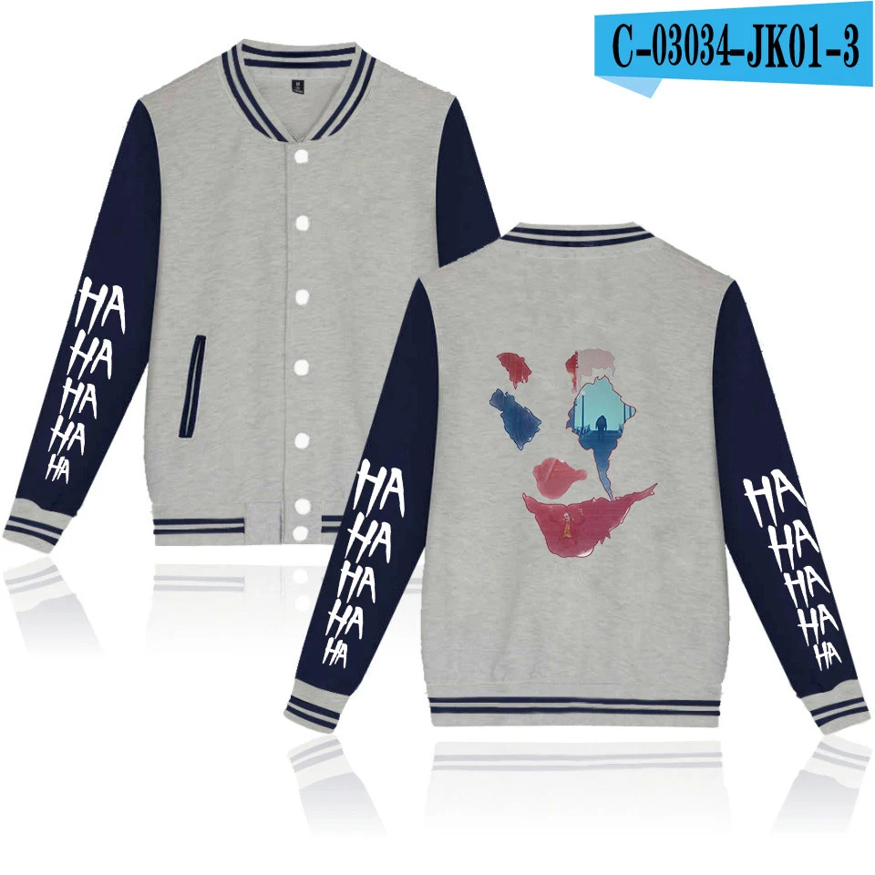 Новая бейсбольная форма Джокера Мужская одежда Harajuku Slim fit хлопковая модная бейсбольная куртка кэжуал - Цвет: grey