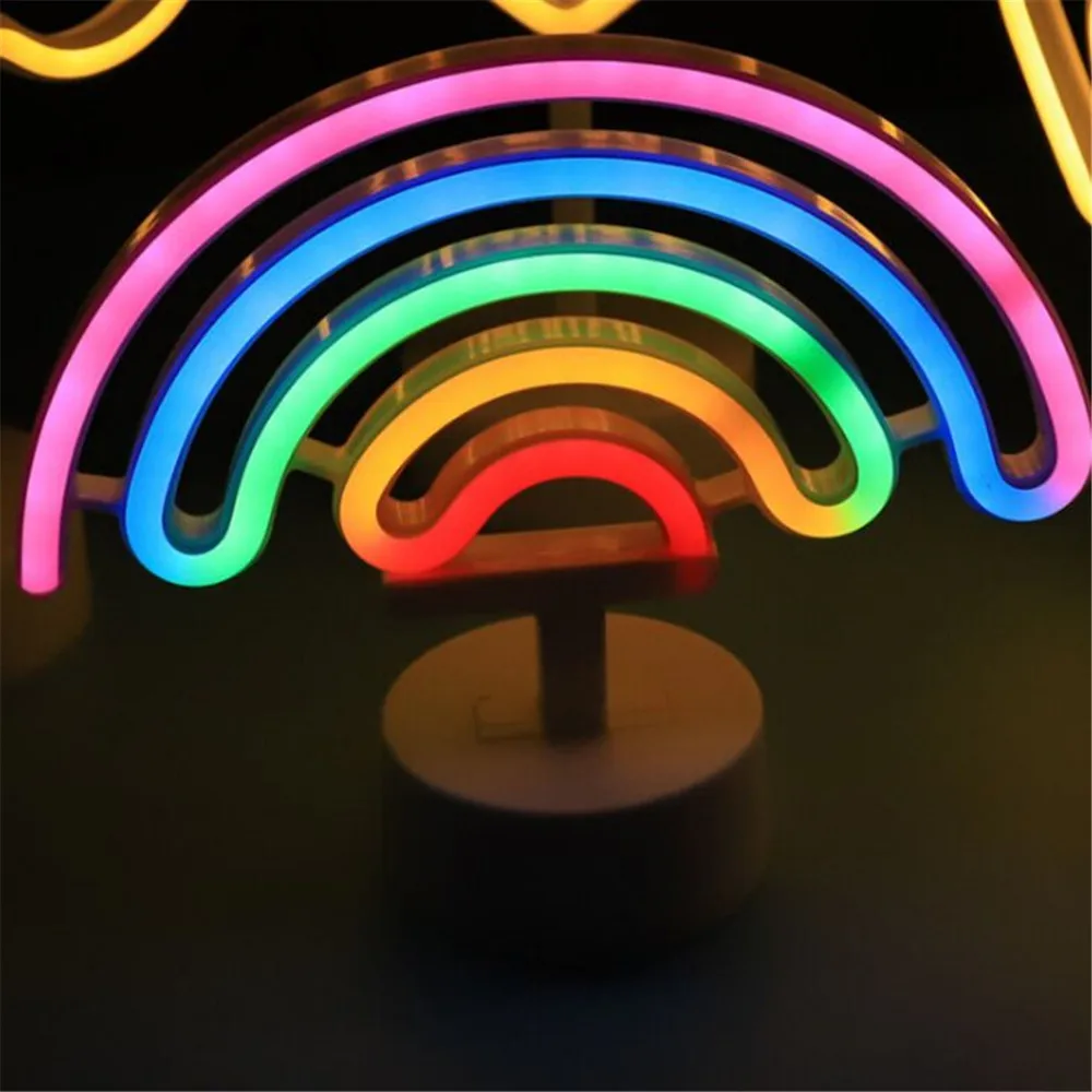 Светодиодный ночной Светильник неоновый ананас кактус Форма с базой Батарея питание настольная лампа для детской комнаты Рождественский праздник Lamparas - Испускаемый цвет: rainbow