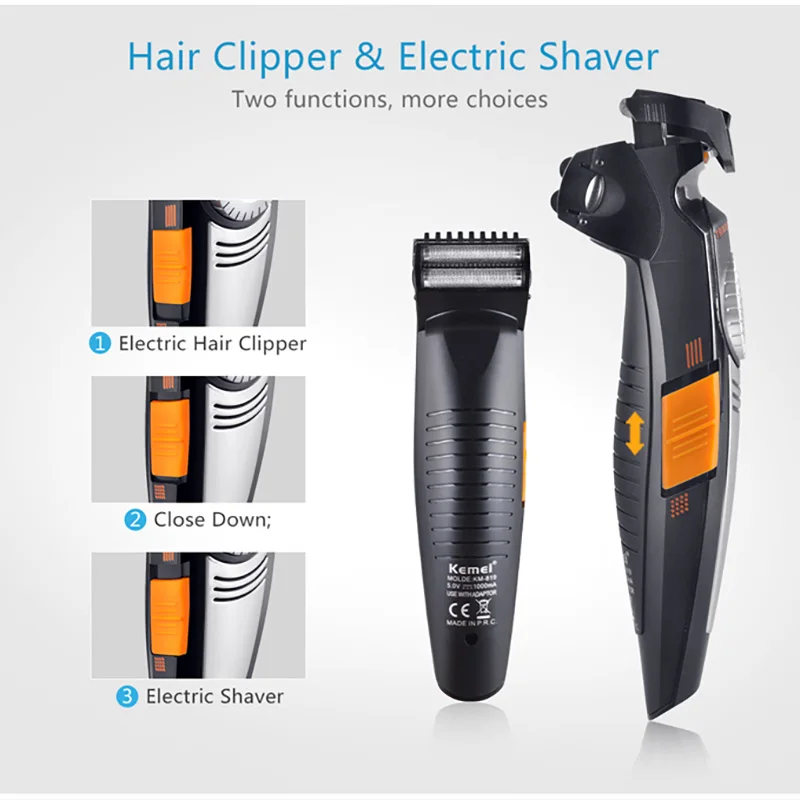 Kemei 2 in 1 Multifunction Electric Shaver and Hair Trimmer 19 Settings Cutting Length Adjustable Reciprocating Powerful Razor 2