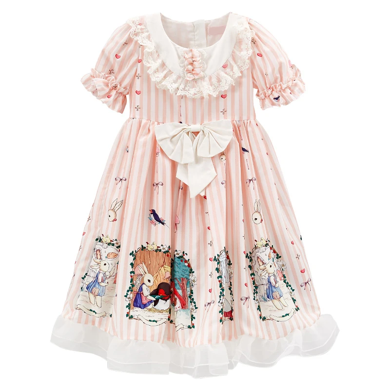 Pink sweet girl princess dress Lolita new summer dress flower basket bunny cartoon vestido lolita