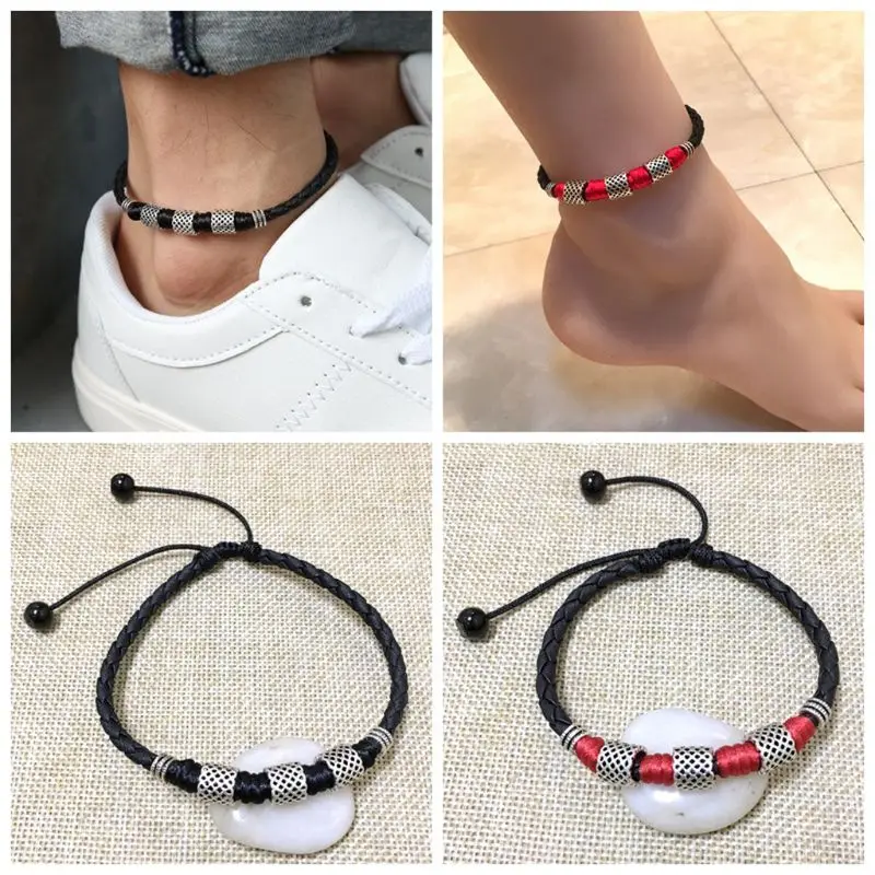 

Handmade Adjustable Black Leather Anklet Tribal Silver Eye Evil Bracelet Unisex NEW