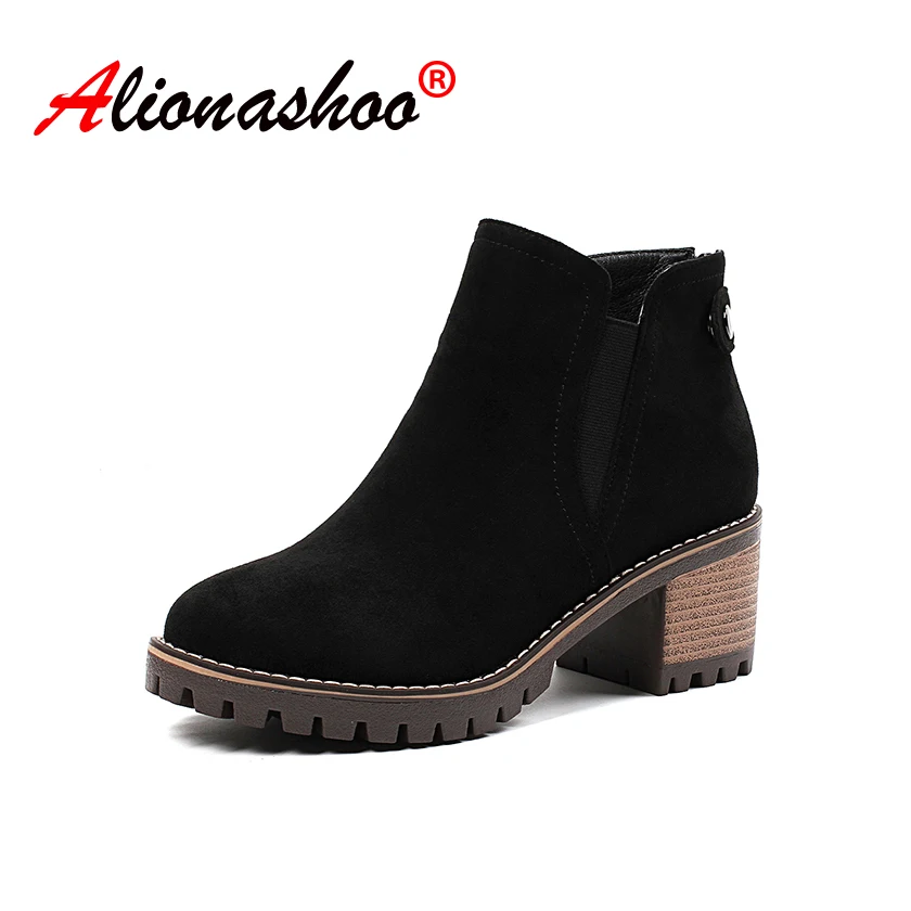 Boots Women Solid Western Ankle Boots Cowboy Short Boots Faux Suede Chunky heels Winter Booties Woman Martin Boots size 43