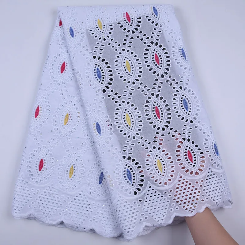 

Latest Comfortable Frendly African Swiss 100% Cotton Laces Hole Cool Swiss Voile Lace In Switzerland With Stones For Party F1721