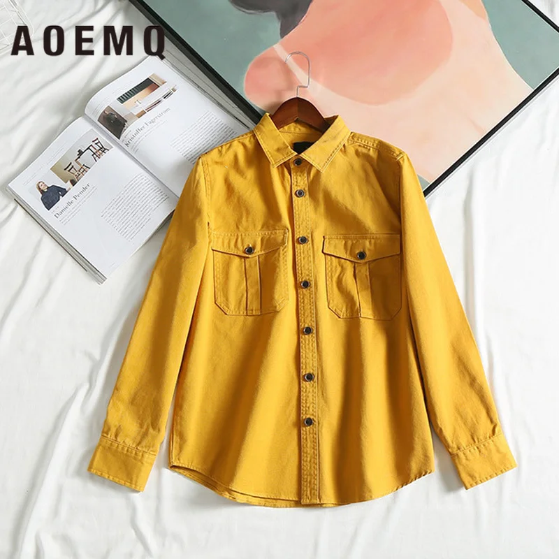 price cut AOEMQ Korea Style Jackets Yellow/Green Color Single-breasted Button Unisex Adults Appointment Jacke