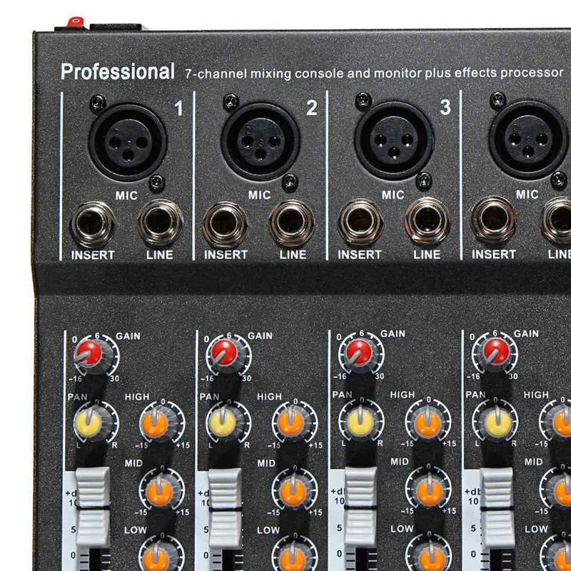 7 Channel Digital Microphone Sound Mixer Console 48V Phantom Power Professional Karaoke Audio Mixer Amplifier with USB EU Plug