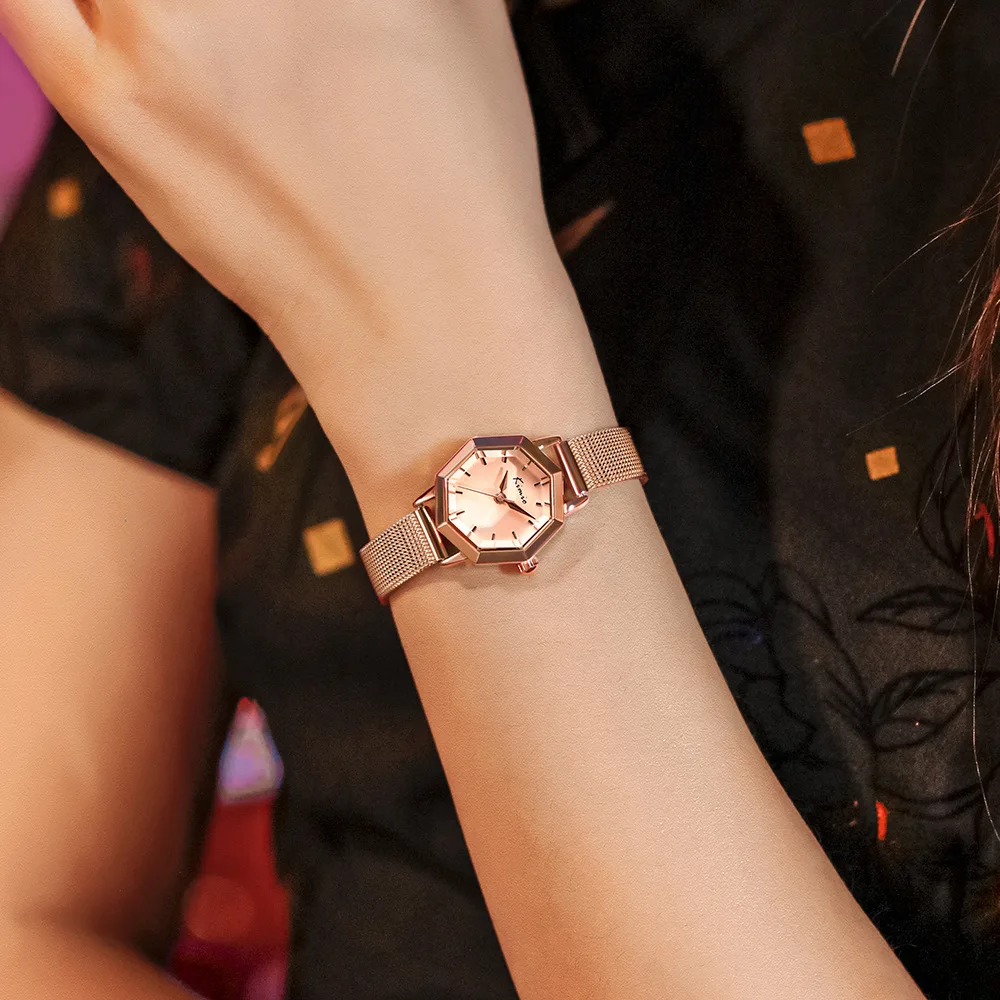 Ladies Small Gold Watch Fashion Simple Octagonal Watch Net Chain Watch Temperament Watch Female