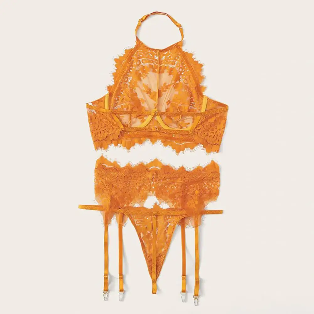 Сексуальное изысканное кружевное нижнее белье, бюстгальтер+ подвязка+ трусы, комплект нижнего белья, ночное белье, ночное белье с вырезами, комплект нижнего белья с открытым бюстгальтером B4