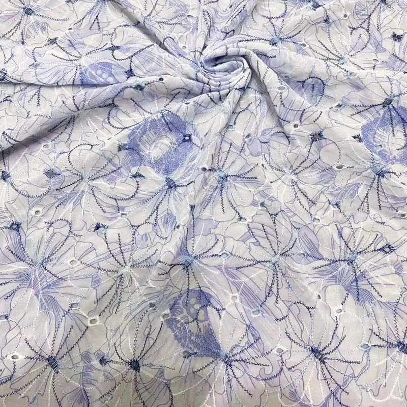 

New 2020 Summer Chiffon Print Embroidered Fabric,Diy Girl Dress Sewing Patchwork Material Cloth,Chiffon Eyelet Fabrics