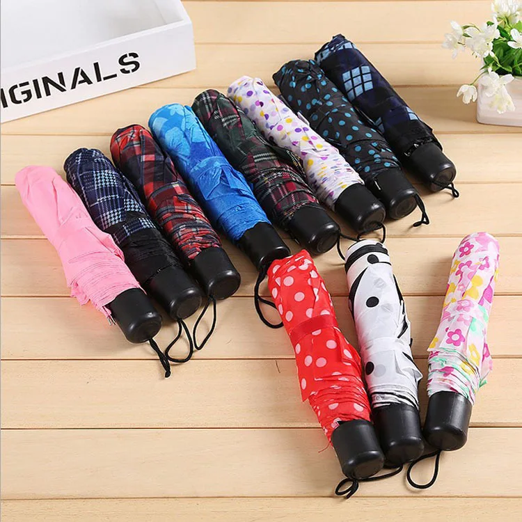 

8K Solid Color Folding Umbrella Floral Lattice Color Ultra-Mini Three-fold Umbrella Gift Advertisement Gift Umbrella