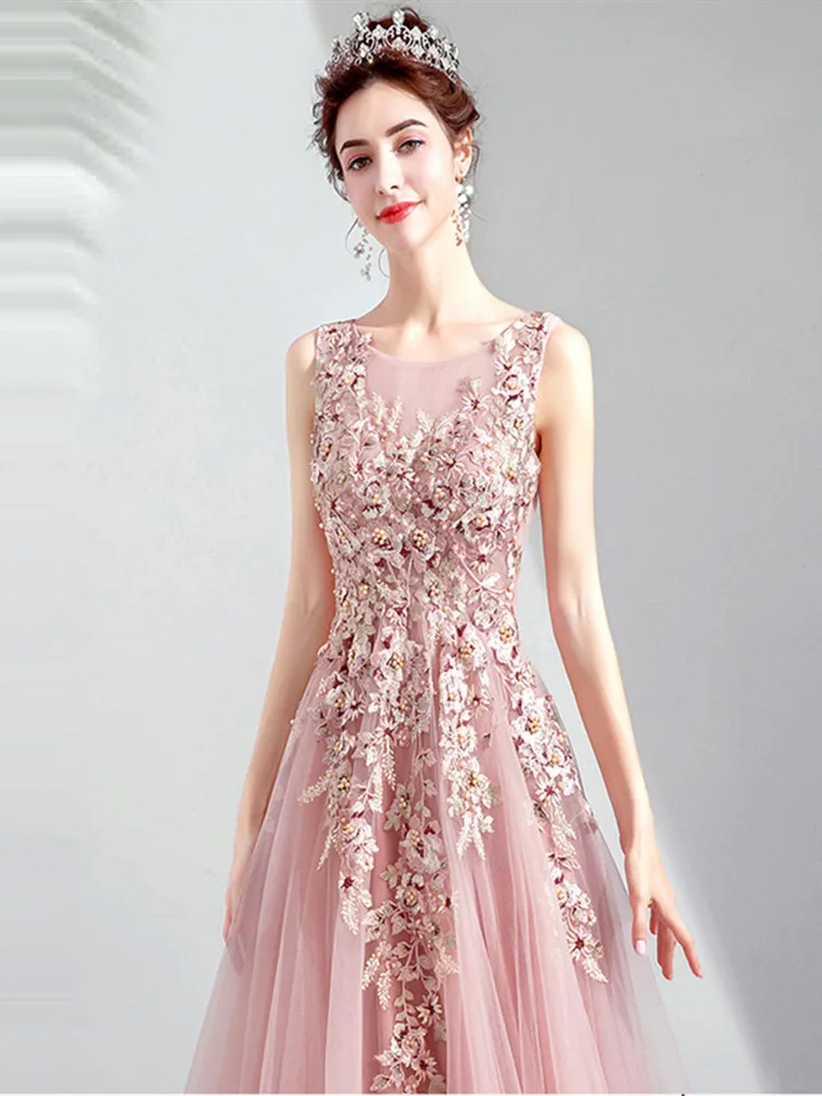 It's YiiYa Prom Gowns 2019 Pink O-neck Sleeveless Floor Length Dresses Elegant Embroidery Long Party Dress Custom Plus Size E283 yellow formal dresses