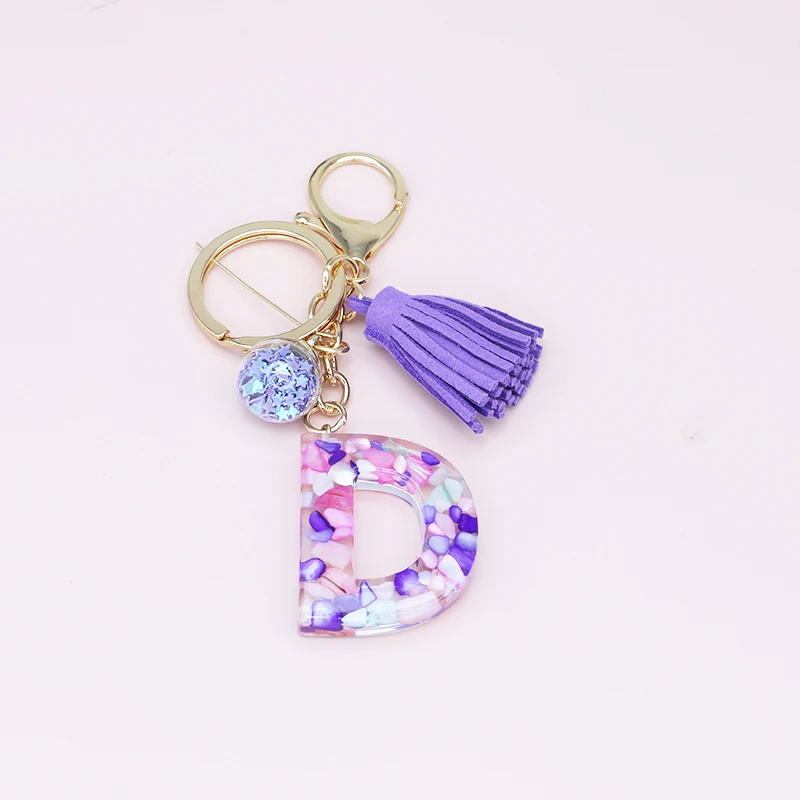Cute Creative Letter Alphabet Crystal Arylic Liquid Keychain Women Key Chains Ring Car Bag Tassels Pendent Charm Gift Accessory