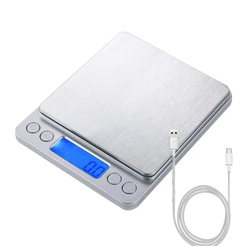 

Digital Kitchen Scale with USB Charge High Precision Multifunctional Food Scale Electronic Kitchen Weight LCD Backlight Silver