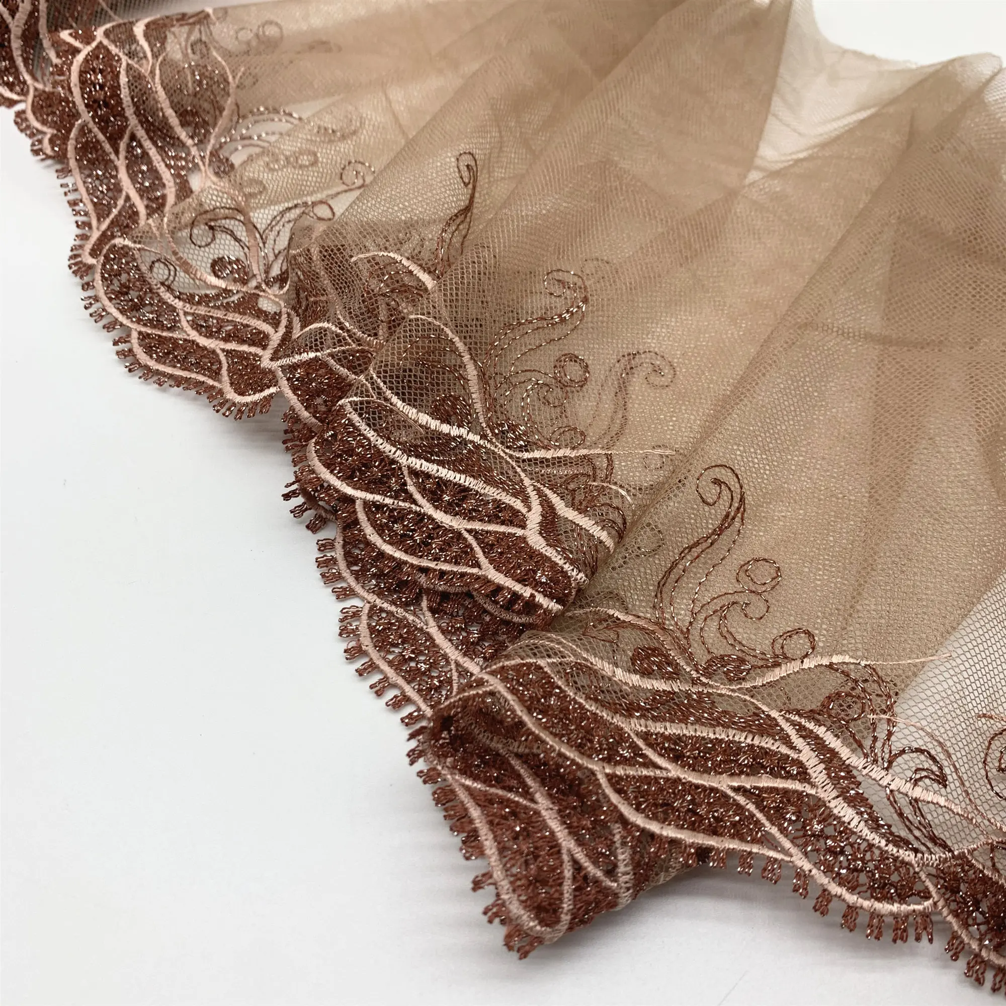 Width 24cm Black Shimmer 1 End Embroidery Lace Trim 4