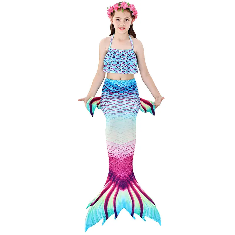 4 Colors 3 Pieces Girl Kids Mermaid Tail Swimmable Bikini Set Bathing Suit Fancy Children Mermaid Tail Costume Cosplay 3-12Y police woman costume