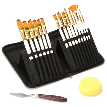 

17PCS Nylon Hair Artist Paint Brushes Palette Knife Sponge Set with Storage Case Watercolors Acrylic Oil Painting Art Supplies