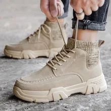 Зимние мужские Ботинки martin с высоким берцем рабочие ботинки в британском ретро стиле мужские ботинки с шерстяной подкладкой на толстой подошве