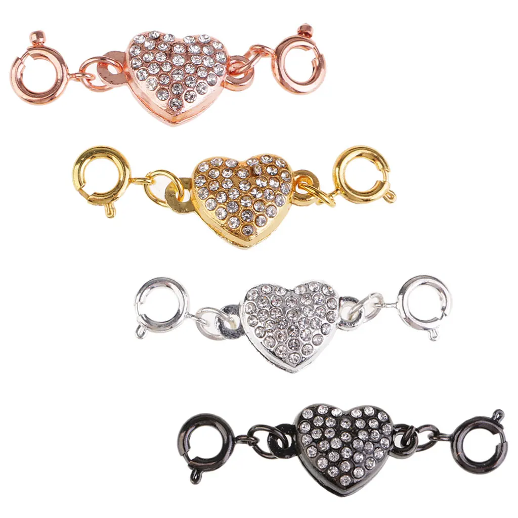 4 Sets Magnetic Clasps for Jewelry Necklace Bracelet Rhinestone Heart Style Snap Clasp Ends Craft DIY Findings