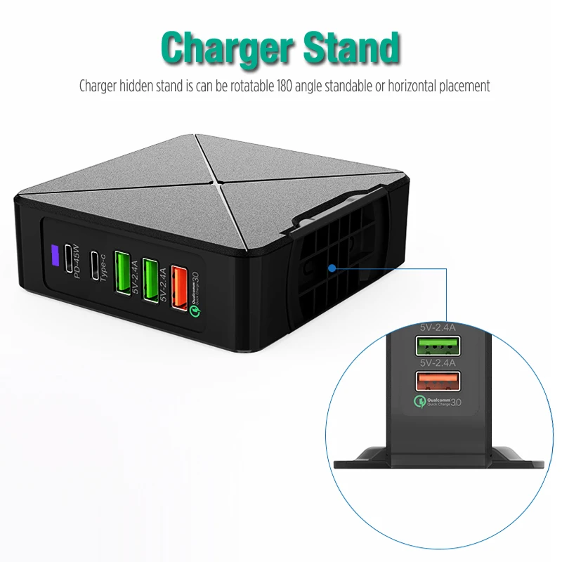 Многопортовое USB зарядное устройство 75 Вт PD USB-C быстрая зарядная станция 45 Вт для iPhone 8 X Macbook samsung S10 Quick Charge 3,0 type C адаптер
