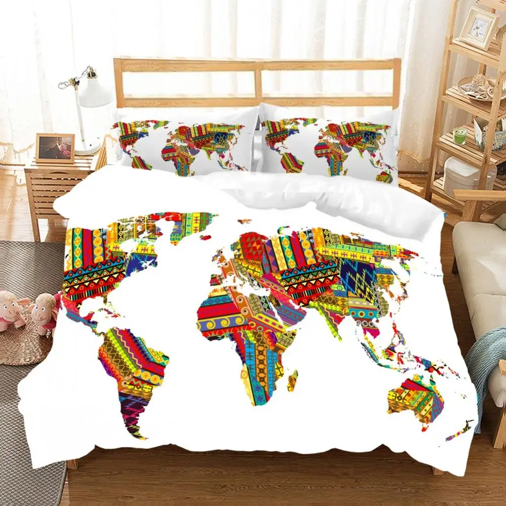 Vivid World Map Bedding Set Geography Series Microfiber Boys Duvet