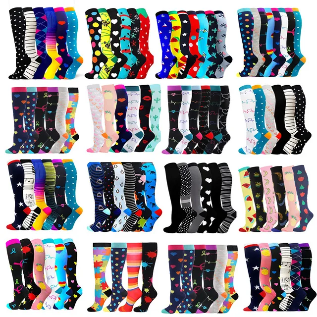 3/6/7 Pairs/Pack Compression Socks Women Men Knee High 30 MmHg Sports Socks Edema Diabetes Varicose Veins Running Socks Size S/M 1