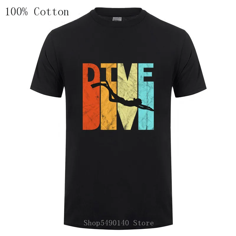 Retro Diving Fish Shark Diver diver mask funny Birthday Gift tshirt T-SHIRT Cool Casual pride t shirt men Unisex Fashion tshirts | Мужская