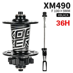 KOOZER XM490 Front Hub with NBK Bearings and Cube Bushings, Multiple Hole Options, Black Red Finish (36H 100x9 BK)