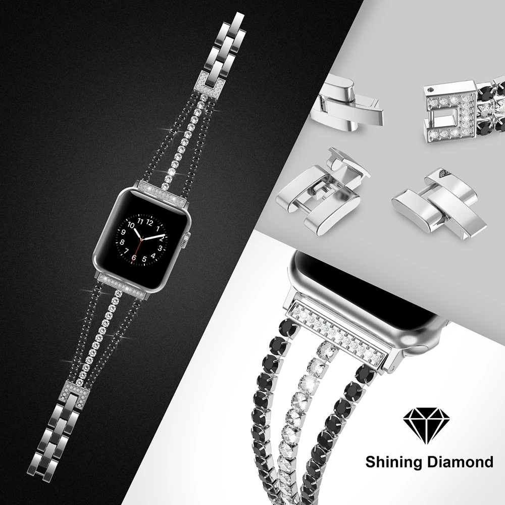Бриллиантовый ремешок для Apple Watch, ремешок 40 мм, 44 мм, ювелирный браслет из нержавеющей стали для женщин, для iWatch, серия 5, 4, 3, 2, 1, 38 мм, 42 мм